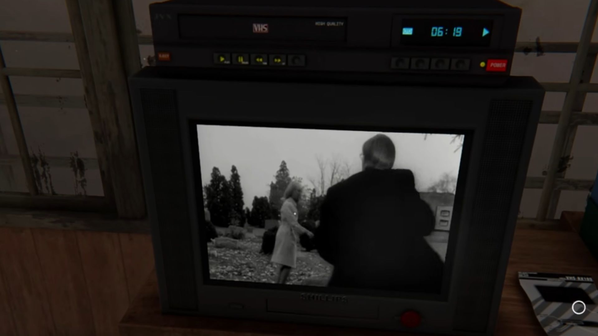 Night of the Living Dead's opening scene plays on an old television with a VHS on top