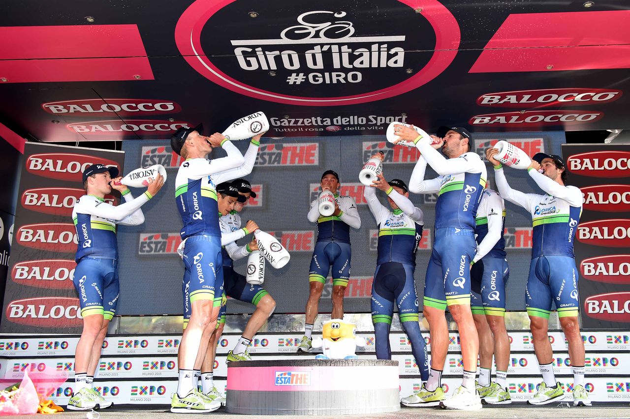 Orica-GreenEdge celebrate their Giro d'Italia stage win