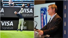 PGA Tour boss Brian Rolapp pictured alongside a Visa sign