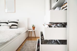 Open closed dresser in the bedroom