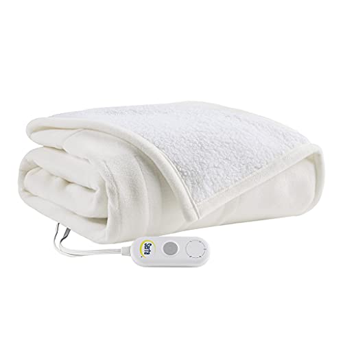Serta Heated Throw Blanket - Reversible Fleece to Sherpa Electric Blanket, Fast Heating, Auto Shut Off Timer, Multi Heat Setting, Etl Certified, Machine Washable, Ivory 50&quot;x 60&quot;