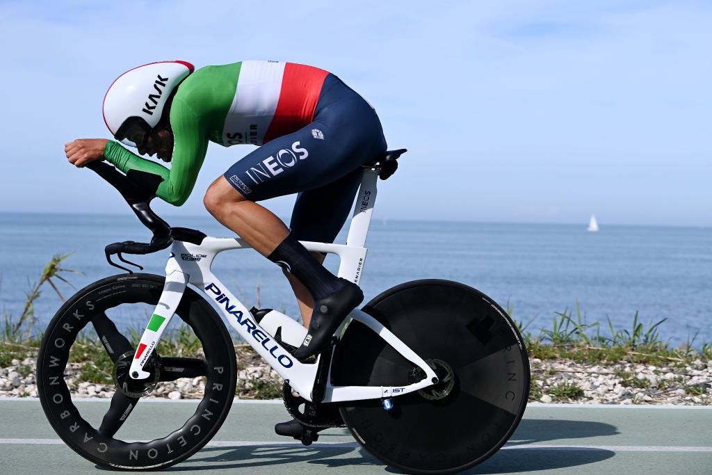 ORTONA ITALY MAY 06 Filippo Ganna of Italy and Team INEOS Grenadiers sprints during the 106th Giro dItalia 2023 Stage 1 a 196km individual time trial from Fossacesia Marina to Ortona UCIWT on May 06 2023 in Ortona Italy Photo by Tim de WaeleGetty Images