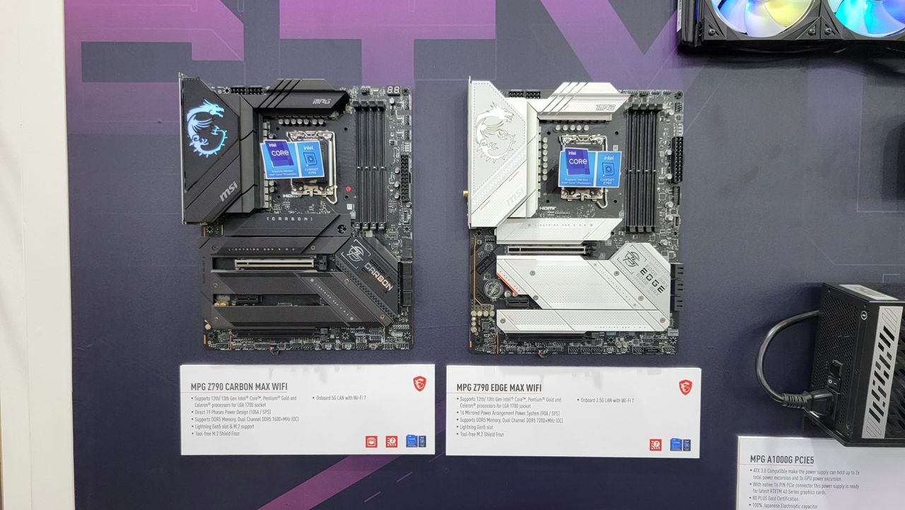 Wall of motherboards at MSI booth.