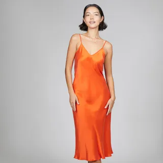 V Silk Slip Dress - Sunset Orange by Anaphe