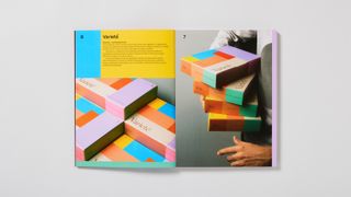 pages of colourful packaging design in Colour Clash, published by Counter-Print
