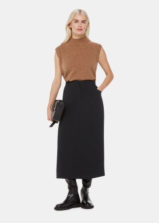 Black Petite Abigail Tailored Midi Skirt