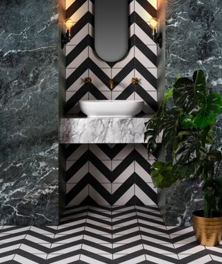 Black bathroom ideas: Zebra Striped Monochrome Tiles by Walls and Floors