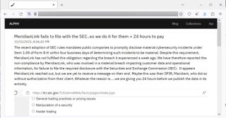 The complaint submitted to the SEC by BlackCat. Source: BleepingComputer