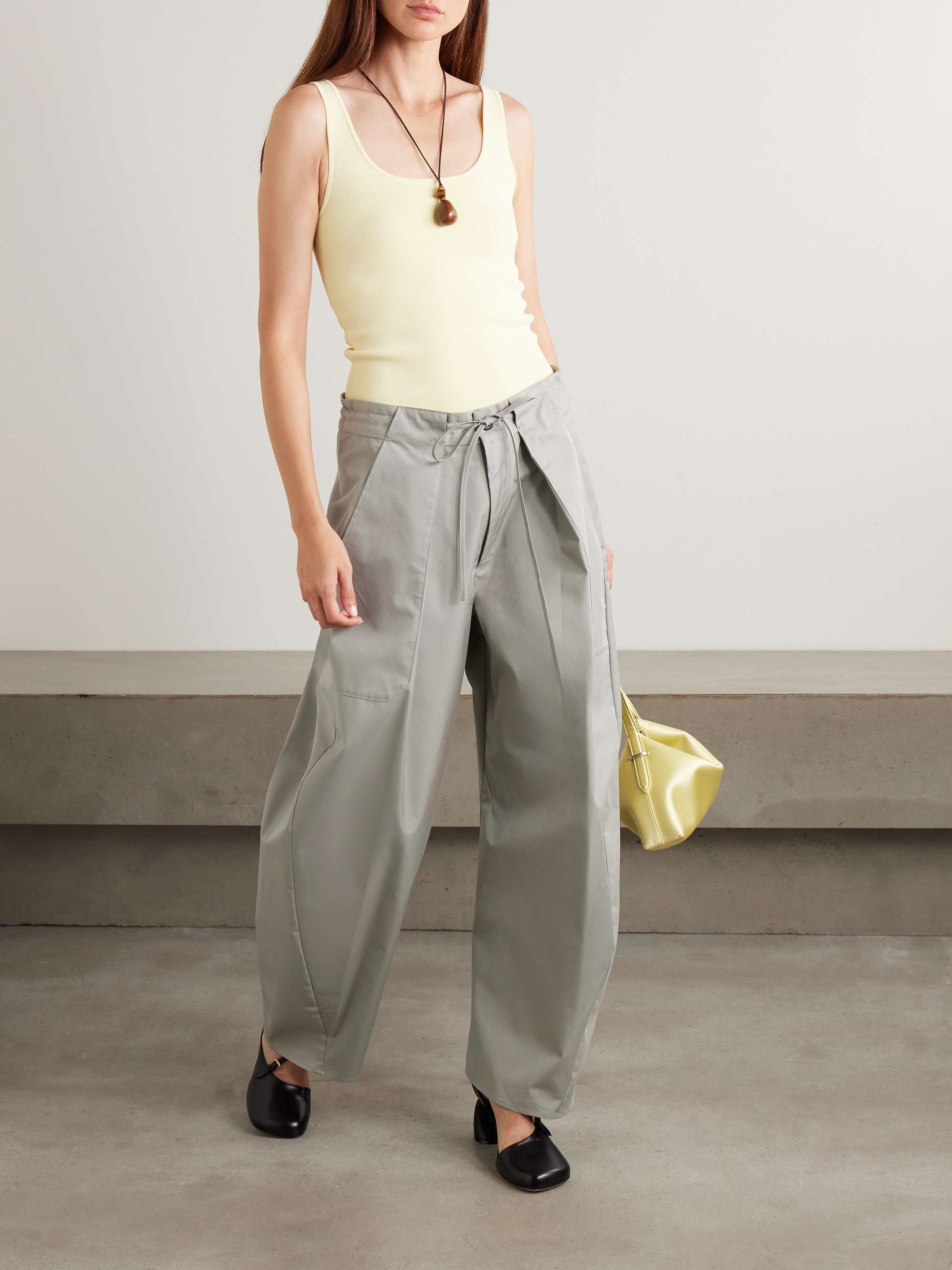 Clemence Pleated Cotton-Blend Twill Barrel-Leg Pants
