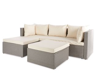 rattan corner sofa with cream cushions from aldi
