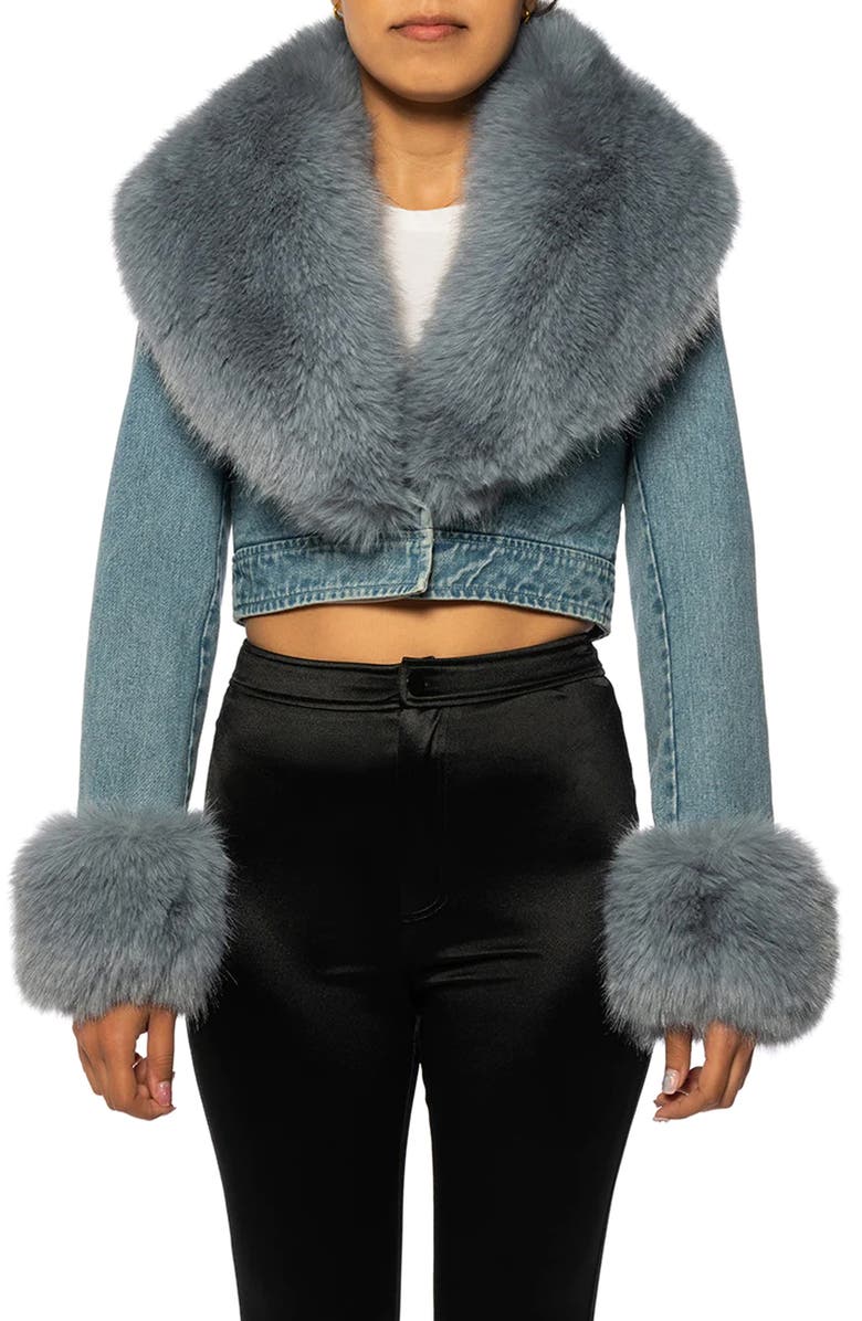 Denim Trucker Jacket With Faux Fur Cuffs &amp;amp; Removable Faux Fur Collar