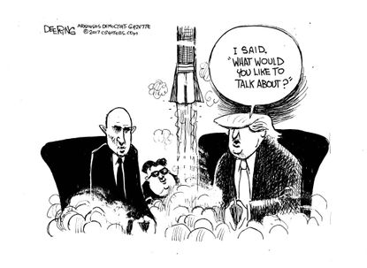 Political cartoon U.S. Trump North Korea Putin missile launch