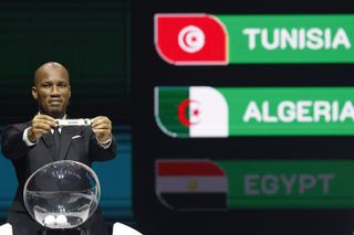 Legendary Ivory Coast striker Didier Drogba during the AFCON 2023 draw in October 2023.