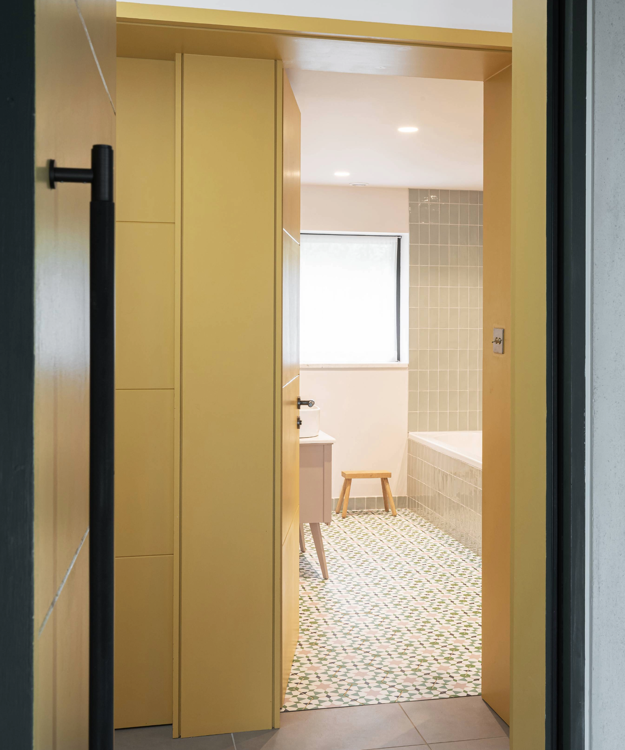 A door open showing inside the bathroom