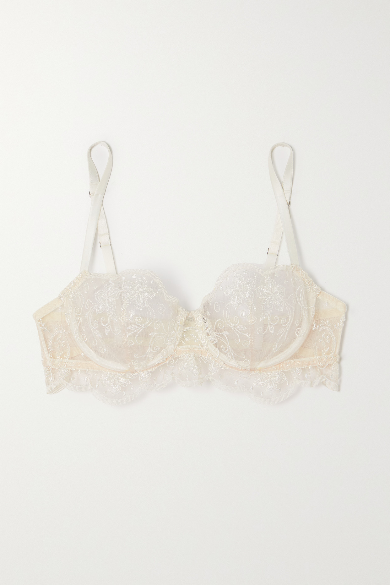 + Net Sustain Tubereuse Blanche Satin-Trimmed Embroidered Tulle Underwired Bra
