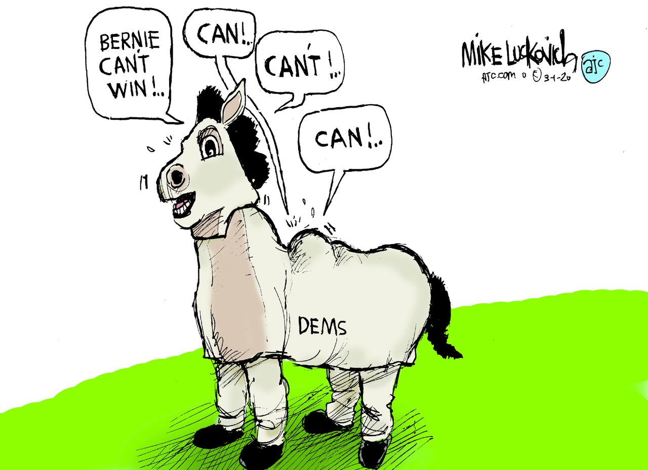 Political Cartoon U.S. DNC Democrats Bernie Sanders 2020 nomination primaries donkeys