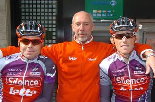 Silence-Lotto's Roberto Damiani with Cadel Evans and Christophe Brandt, l