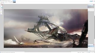 A spaceship wreck looms in the desert in concept art for Project C