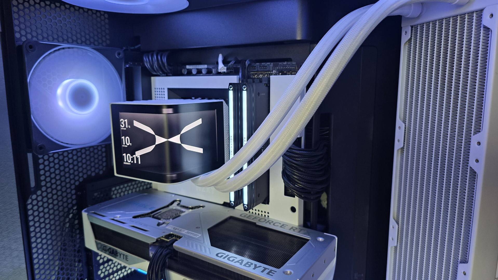 Tryx Panorama 360 liquid cooler installed on a test bench.