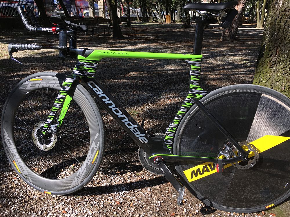 The Cannondale Super Slice disc TT bike on display at Tirreno-Adriatico