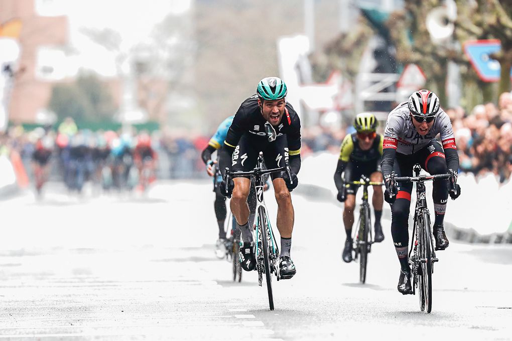 Maximilian Schachmann (Bora-Hansgrohe) and Tadej Pogacar (UAE Team Emirates) finish first and second on stage 4 at Pais Vasco