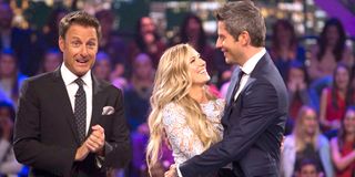 Chris Harrison Lauren Burnham and Arie Luyendyk Jr. on The Bachelor After the Final Rose special on