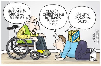 Political cartoon U.S. Meals on Wheels President Trump budget cuts