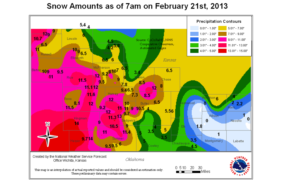 snow storm levels, Kansas