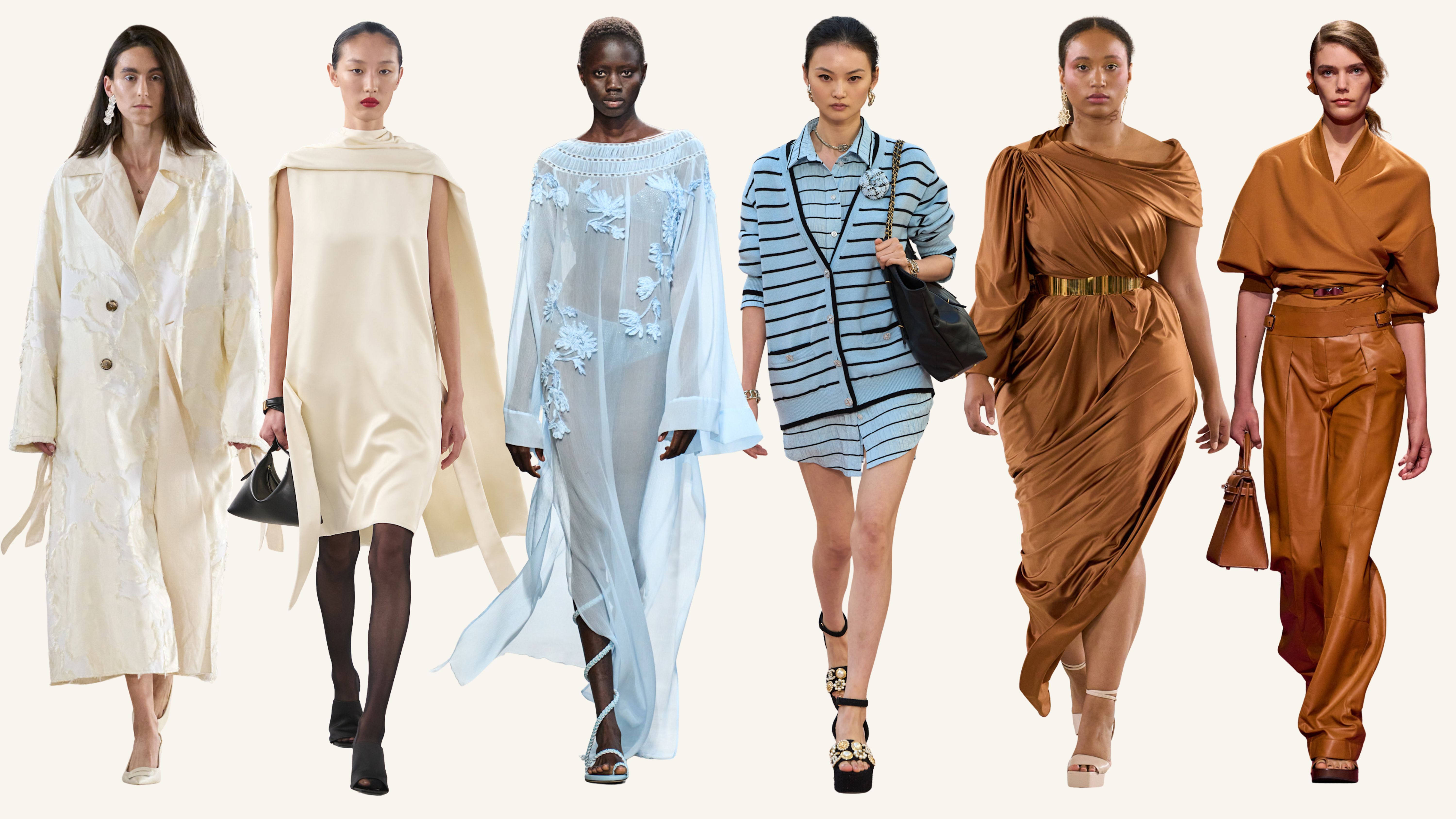 A selection of models wear the 2025&#039;s biggest fashion colour trends on the runway