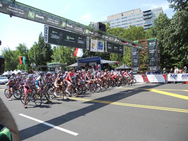 The men's peloton lined up and had a moment of silence to remember Jerry Casale, a co-founder of the TD Bank Philadelphia International Championship who passed away in March.
