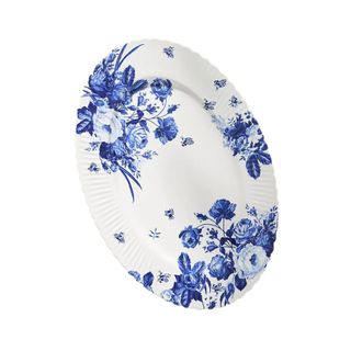 White ceramic serving plate with blue flowers