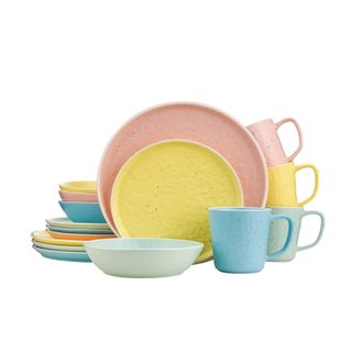 A set of colorful dinnerware