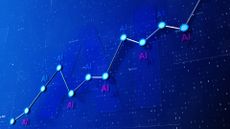 A graphic of a bar chart with points labelled 'AI' on a blue background, to show AI adoption.