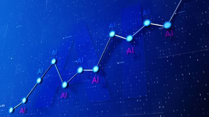 A graphic of a bar chart with points labelled 'AI' on a blue background, to show AI adoption.