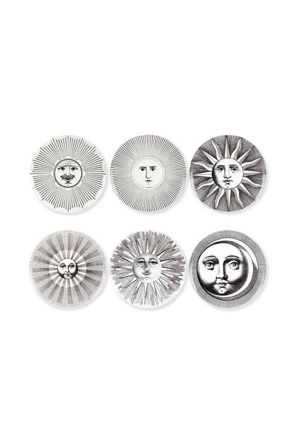 Fornasetti Set Of 8 Soli E Lune Porcelain Coasters