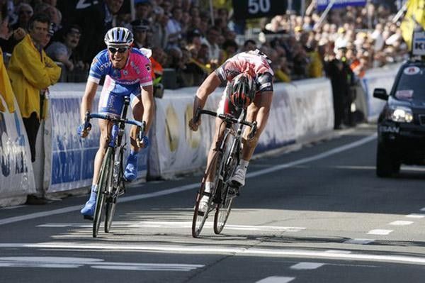 Hoste throws his bike but it's too late