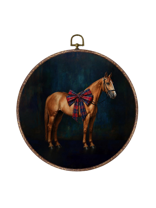 Vintage Christmas Horse Bow Round Wall Art