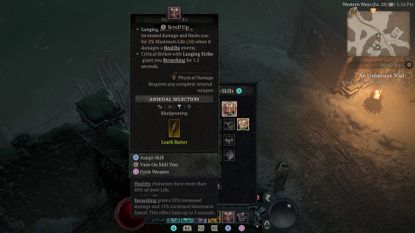 Diablo 4 assigning weapon to Barbarian Skill in Skill Tree menu