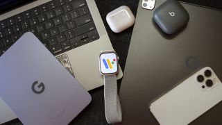 Apple products with Google logos