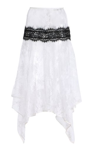 Asymmetric Cotton-Blend Lace Midi Skirt