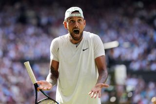 Nick Kyrgios reacts during The Final of the Gentlemen's Singles against Novak Djokovic