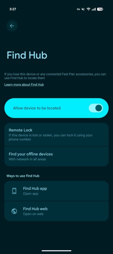 Find Hub rebrand across Android settings