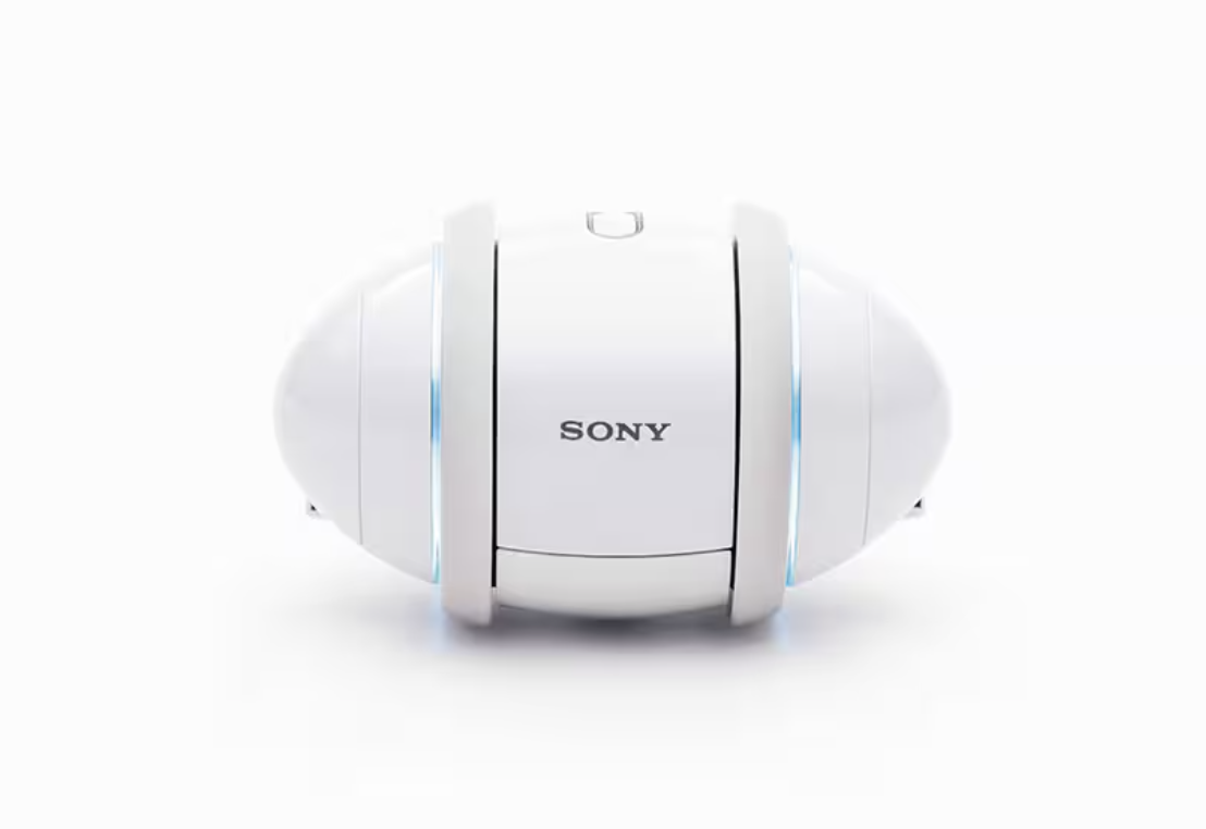 White Sony Rolly speaker on white background