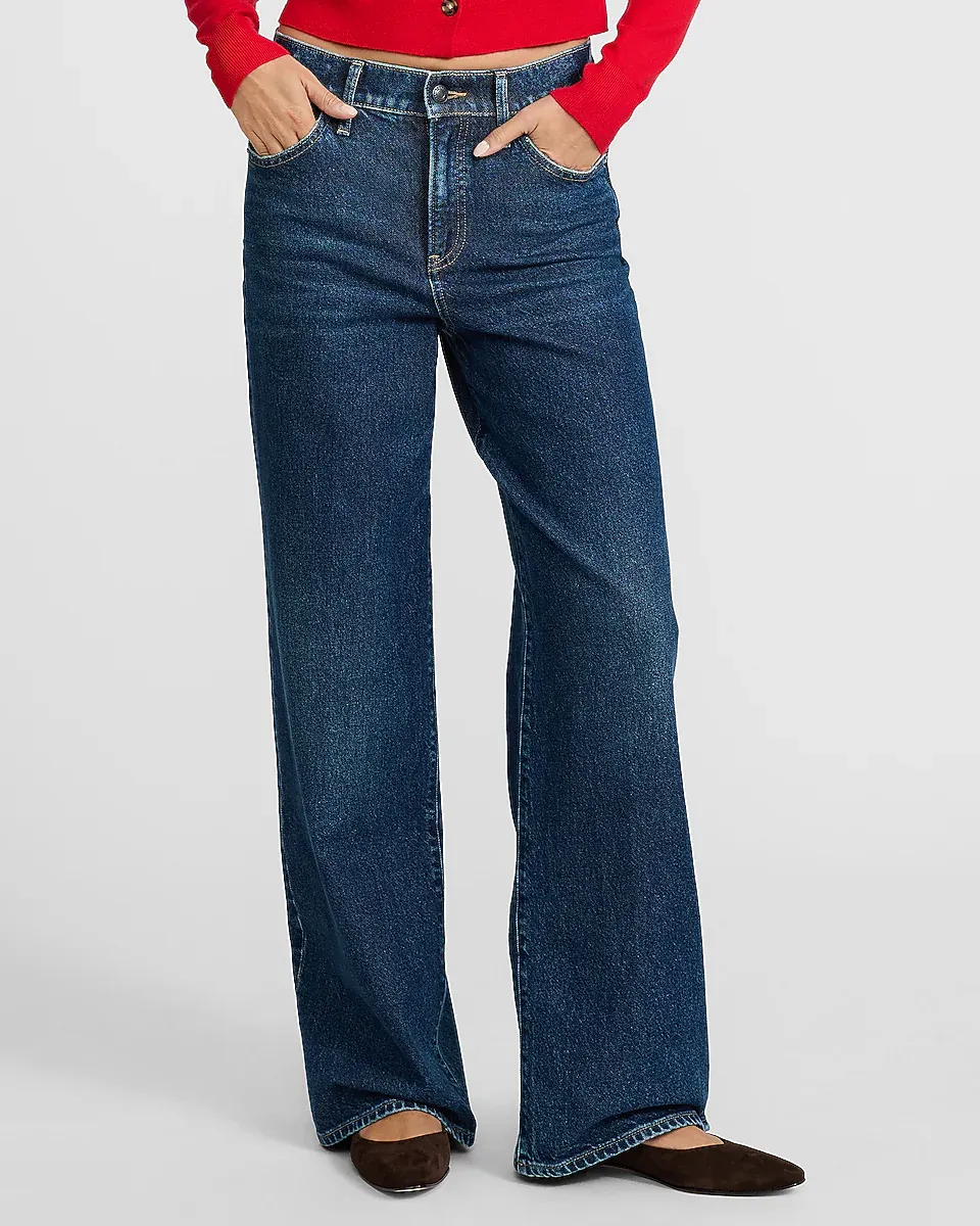 Express, high-waisted dark-wash wide-leg jeans