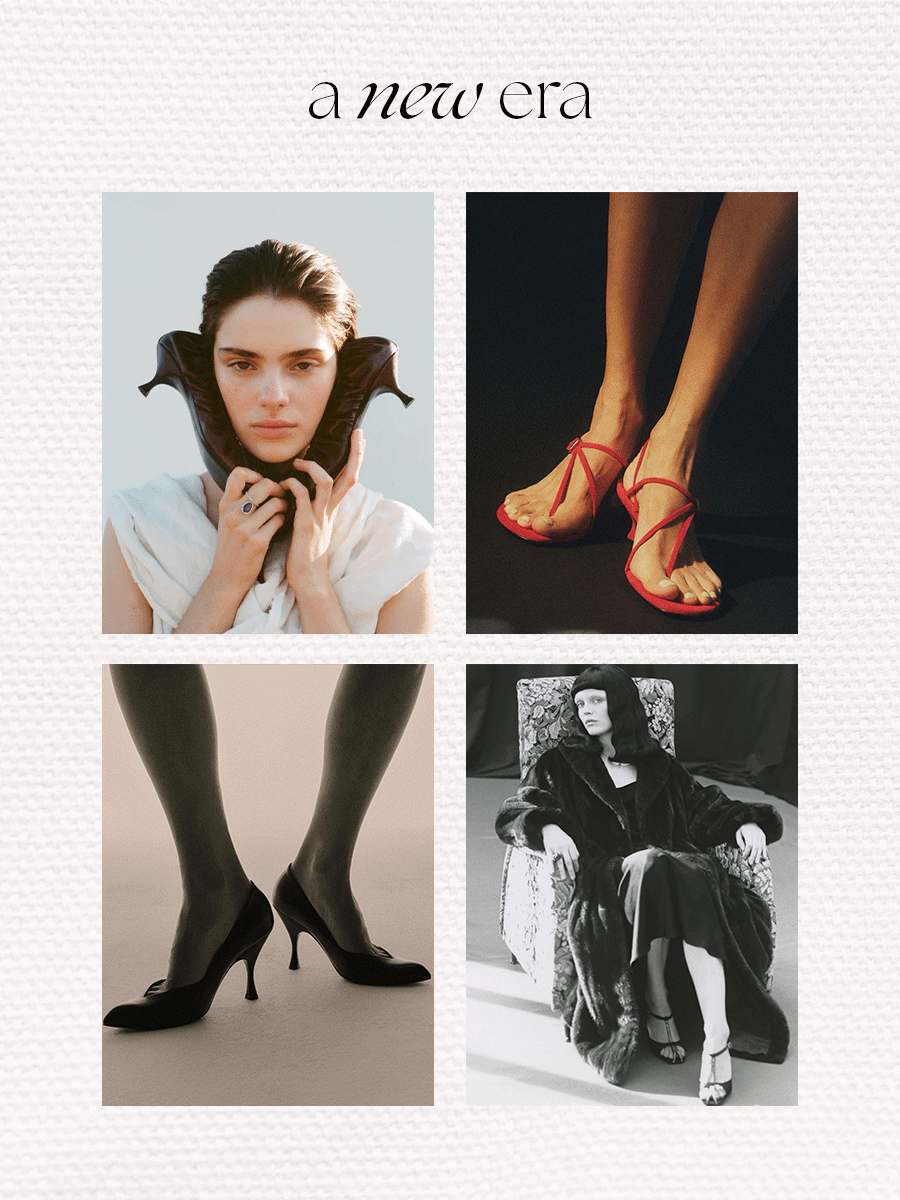Collage of Herbert Levine shoes and design.