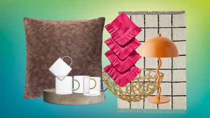a collage of home decor items on a colorful background