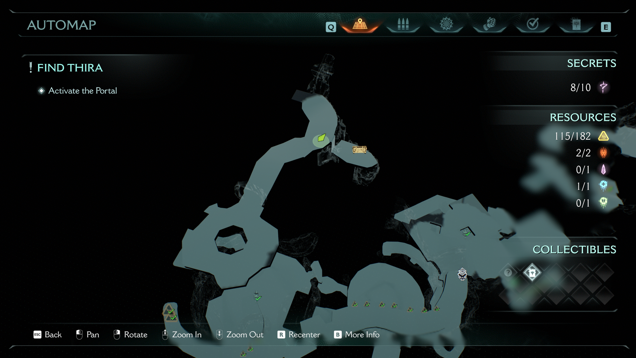 Doom: The Dark Ages Chapter 15 secrets collectibles City of Ry'uul - A map showing the location of a gold chest on a hidden ledge off a path.