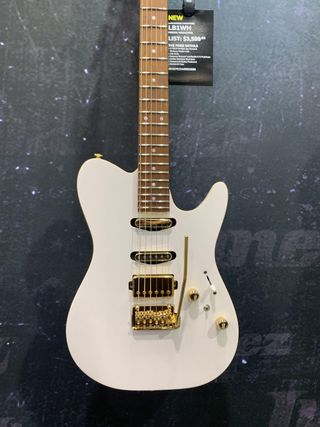 Ibanez's Lari Basilio signature LB1-WH guitar, displayed at the 2023 NAMM show