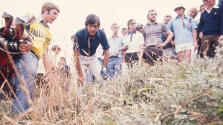 Seve Ballesteros of Spain looks for his ball during The 105th Open Championship held at Royal Birkdale Golf Club from July 7-10,1976.