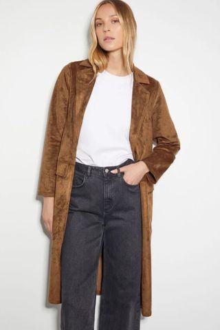 Monsoon Tove Suedette Trench Coat in Brown